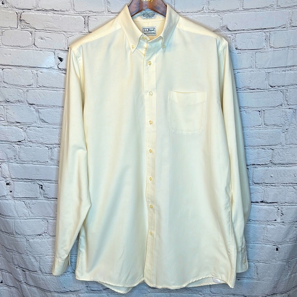L.L. Bean Yellow & White Striped Long Sleeve Button Down Shirt Size 16-36